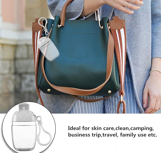 10 Pcs 1Oz 30ml Clear Empty Bottles Hand Sanitizer Travel Holder Hook Keychain Carriers White Flip Cap Reusable Portable Empty Bottle Refillable Cosmetic Container for Liquid Lotions Creams