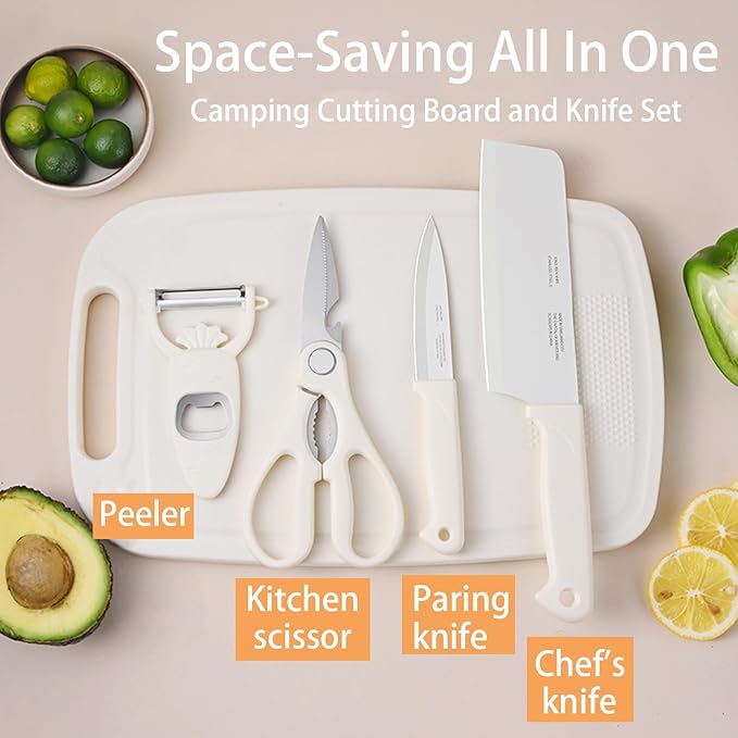 Cutting Board and Knife Set, 5 In1 Travel Cutting Boards And Knife Travel Cutting Board Kitchen Scissors and Peeler For Kitchen (Green)
