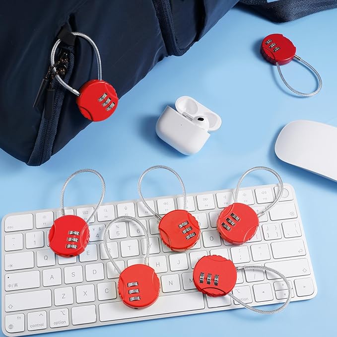 Moxweyeni 8 Pack Combination Wire Lock 3 Digit Small Combo Luggage Number Cable Padlock Outdoor Waterproof Resettable Lock for School Gym Locker Travel Backpack Suitcase Storage (Red)