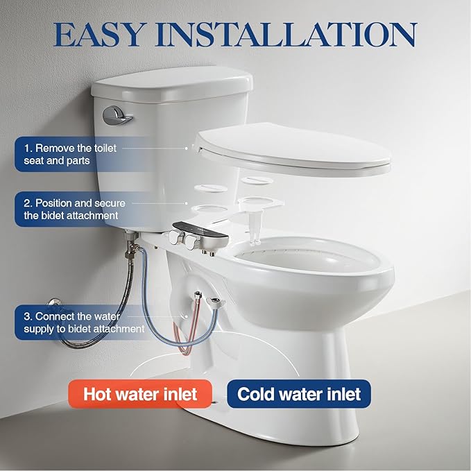 Bidet Attachment for Toilet Seat Non-Electric Bidet Hot and Cold Water Bidet Attachment Toilet Adjustable Water Temperature Posterior/Feminine Wash Dual Retractable Nozzle Self-Cleaning(TT18N)