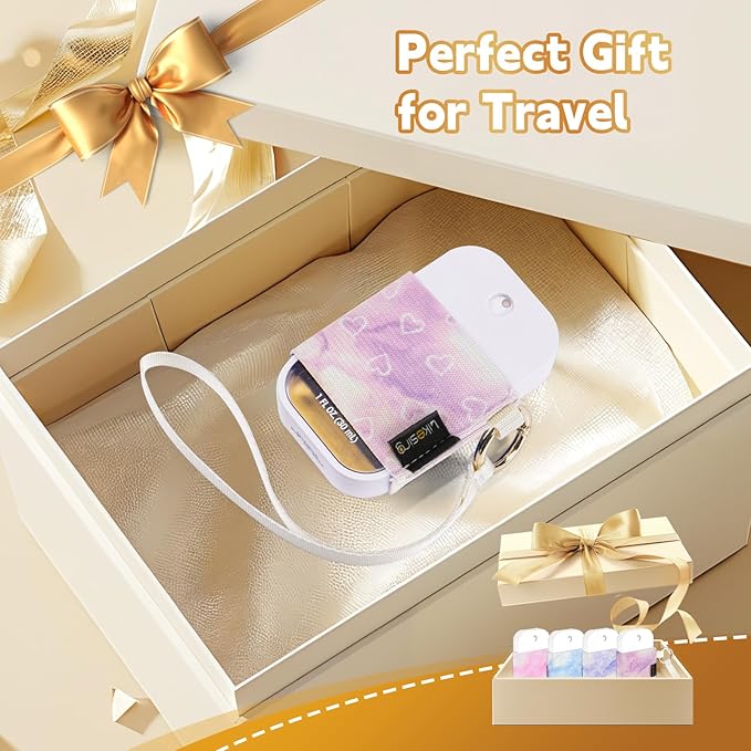 Likesing Hand Sanitizer Spray Sleeve Compatible with T0uch-land, 4 Elastic Handsanitizer Travel Size Holder with Keychain and Wrist Strap for T0uch-land Case for Glow Mist and Power Mist(Marble)
