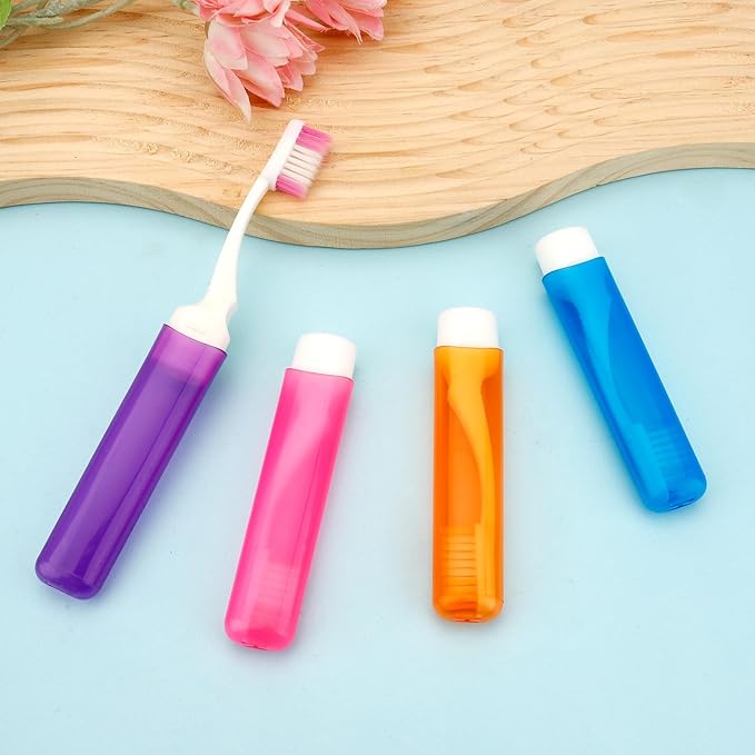 Travel Toothbrush 4 Pcs Travel Toothbrush Set Mini Portable Toothbrushes Soft Travels Size Toothbrushes Kit Small Foldable Tooth Brush with Case Cover for Home Camping Hiking Individually Wrapped