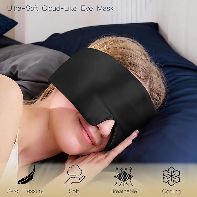 Satin Sleep Eye Mask, 100% Complete Blackout Sleeping Mask for Women Men Side Sleepers, Zero Pressure Eye Shade with Adjustable Strap, Lightweight Breathable Night Blindfold for Travel Shift Work Naps