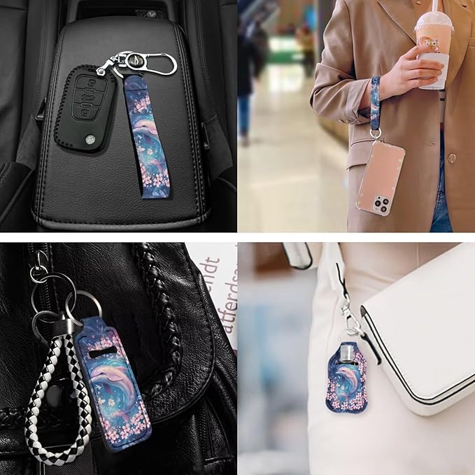 Suobstales 3Pcs Travel Bottles Keychain Holder Set,Travel Bottle Sleeves+Neoprene Chapstick Holders+Lanyard Keychain