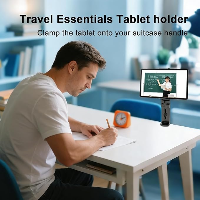 Airplane Tablet Holder Mount, 360 Degree Rotating Hands-Free Travel Stand, Universal Adjustable Clamp for Flying, Compatible with iPad/Galaxy Tab (Only Fits 7-12" Tablets)