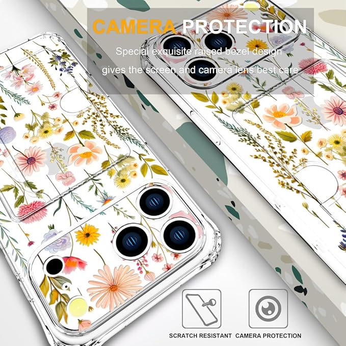 Compatible with iPhone 17 Pro Case Card Holder for Women Cute Design,Wallet Phone Cases Transparent Cool Kawaii Protective (Clear Watercolor Floral)