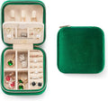 ZPROW Plush Velvet Travel Jewelry Case, Organizer, Box, Small Case for Women, Earring Organizer with Mirror, Best Gifts For Daughter, Girlfriend, Mom | Gifts For Her - Emerald Green