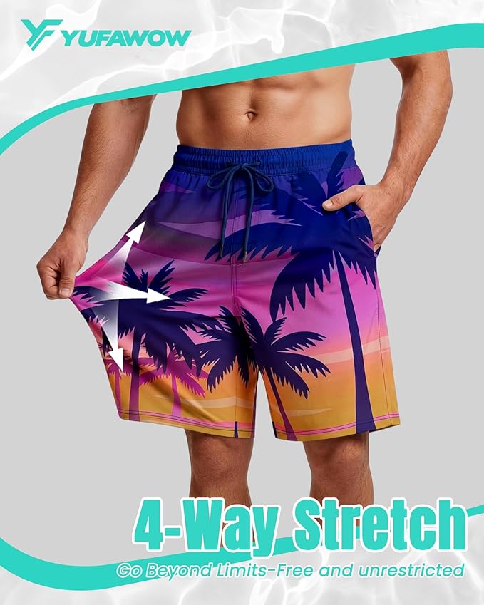 Men Swim Trunks 9 Inch with Mesh Lining Breathable Quick Dry Drawstring Pockets for Summer Beach Pool Board