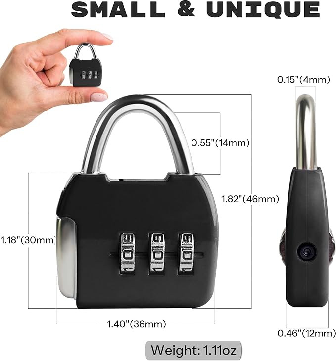 Small Combination Lock, 3 Digit Combo Luggage Locks, Travel Lock with Code, Small Padlocks for Suitcase, Backpack, Zipper, Bag, Tool Box, Diary, Mini Locker (Black+Blue, 2-Pack)