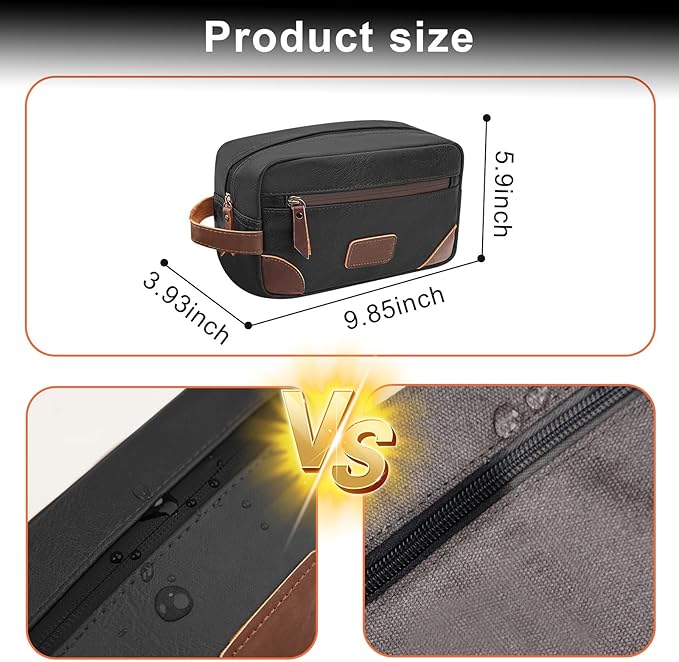 Wohlbege Men's Travel Toiletry Bag - Large Waterproof Organizer, 2 Zippered Pockets for Shaving/Cosmetic,Portable Bathroom Bag for Travel/Gym/Business Trips