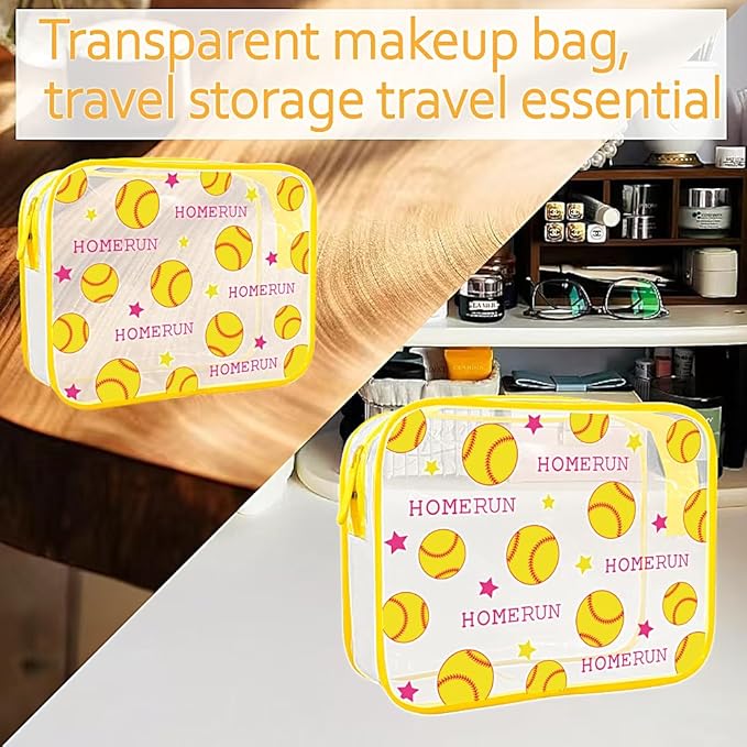 Clear Makeup Bags TSA Approved Toiletry Bag-2Pack，Clear TravelBags for Toiletries, Carry on Airport Airline Compliant Bag,Baseball