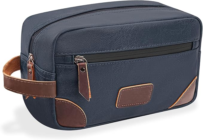 Wohlbege Men's Travel Toiletry Bag - Large Waterproof Organizer, 2 Zippered Pockets for Shaving/Cosmetic,Portable Bathroom Bag for Travel/Gym/Business Trips