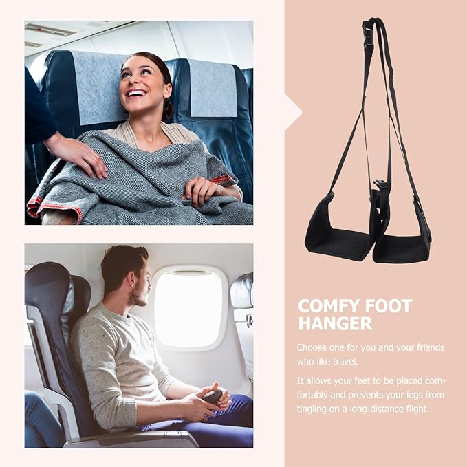 Adjustable Oxford Cloth Airplane Footrest Hammock Portable Hanging Foot Pad Travel Essentials Black Foot Rest for Long Flights Office Use