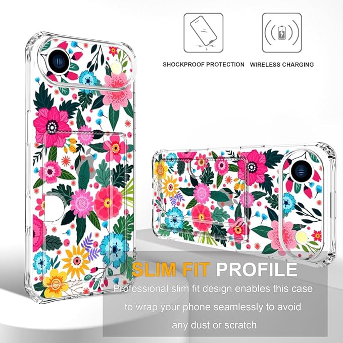 Compatible with iPhone 17 Air Case Card Holder for Women Cute Design,Wallet Phone Cases Transparent Cool Kawaii Protective (Clear Floral Spring Blossom)