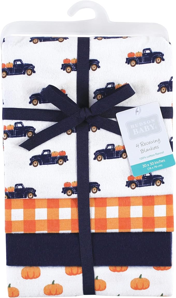 Hudson Baby Unisex Baby Cotton Flannel Receiving Blankets, Pumpkin, One Size