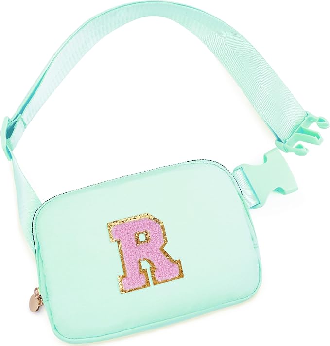 Uygafly Belt Bag Fanny Pack Crossbody Bags with Initials Letter Patch Cute Stuff Birthday Gifts for Teenager Girls Trendy Stuff for Teens | Light Green,R