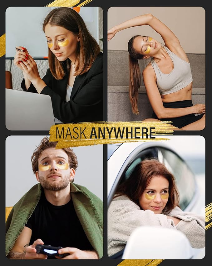 Maskiss 24k Gold Under Eye Patches (8 Pairs), eye mask, Collagen Skin Care Products, Eye Patches for Puffy Eyes, eye masks for dark circles and puffiness