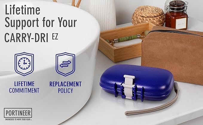 Carry-Dri EZ Travel Bar Soap Container & Dish - Dries with Patented Air Vents - Durable Leakproof Soap Holder - Compact Soap Bar Case - Ultimate Portable Soap Box for Traveling - Blue-Grey