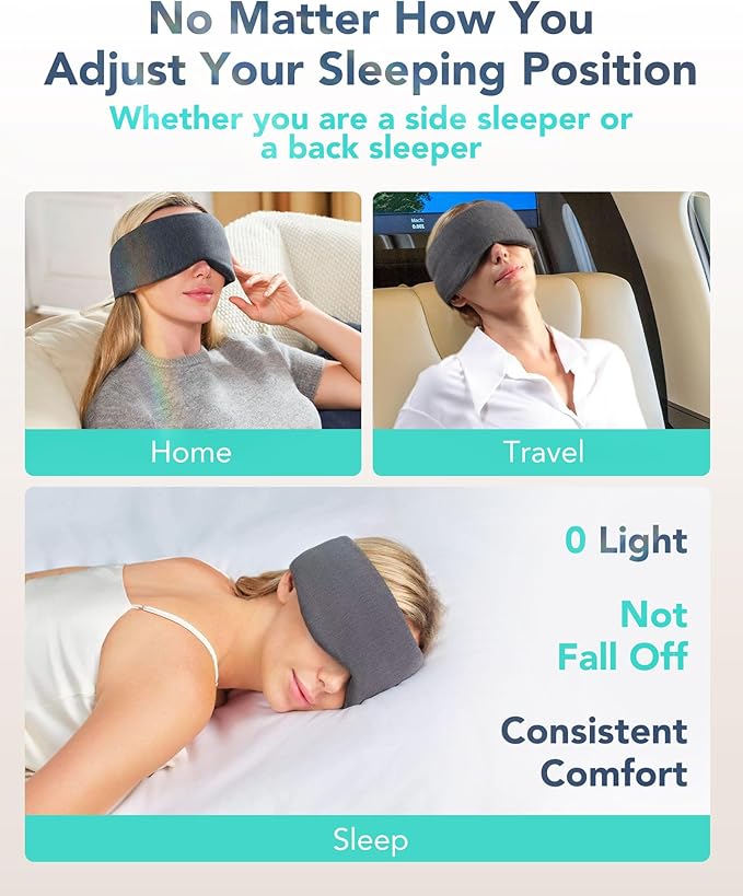 Sleep Mask,Eye Mask Wrap-Around Design, Light Shading, Breathable Fabric, Adjustable, Lightweight, Sturdy Stitching…