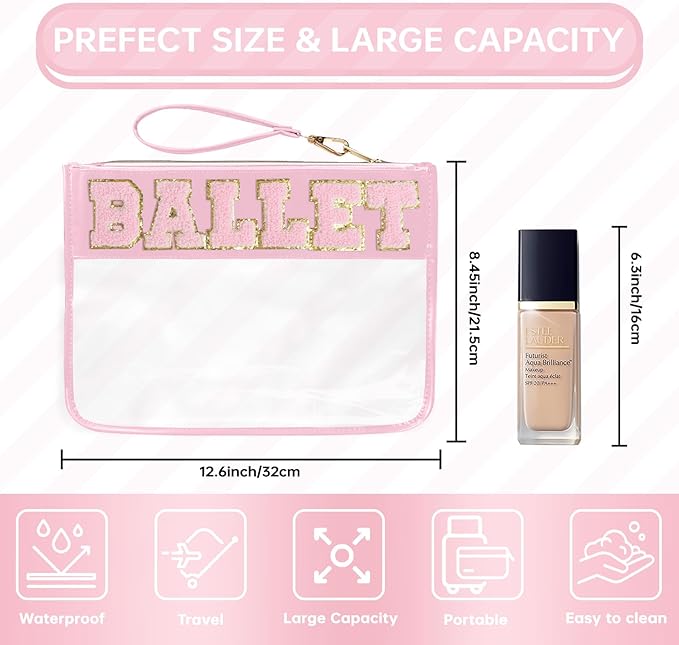 Siwara Snack Bags Clear Pouch Travel Makeup Bag Chenille Letter Bags for Zipper Pouch Clear Cosmetic Bag Clearly Tote Bag Makeup Travel Bags for Women