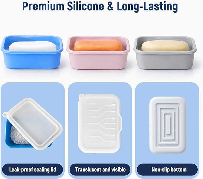 Leakproof Silicone Travel Soap Case: Compact Portable Bar Soap Case with Drainage Layer & Upgraded Lid - 2026 Travel Essentials for Camping, Gym, Shower & Carry-on Bags (Pink)