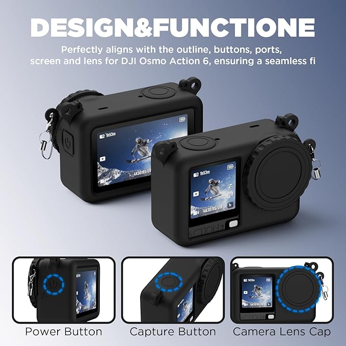 Case for DJI Osmo Action 6 with Lanyard, Soft Silicone Non-Slip Anti-Drop Wear-Proof and Washable Action Camera Protector Case Compatible with DJI Osmo Action 6 Accessories (Black)