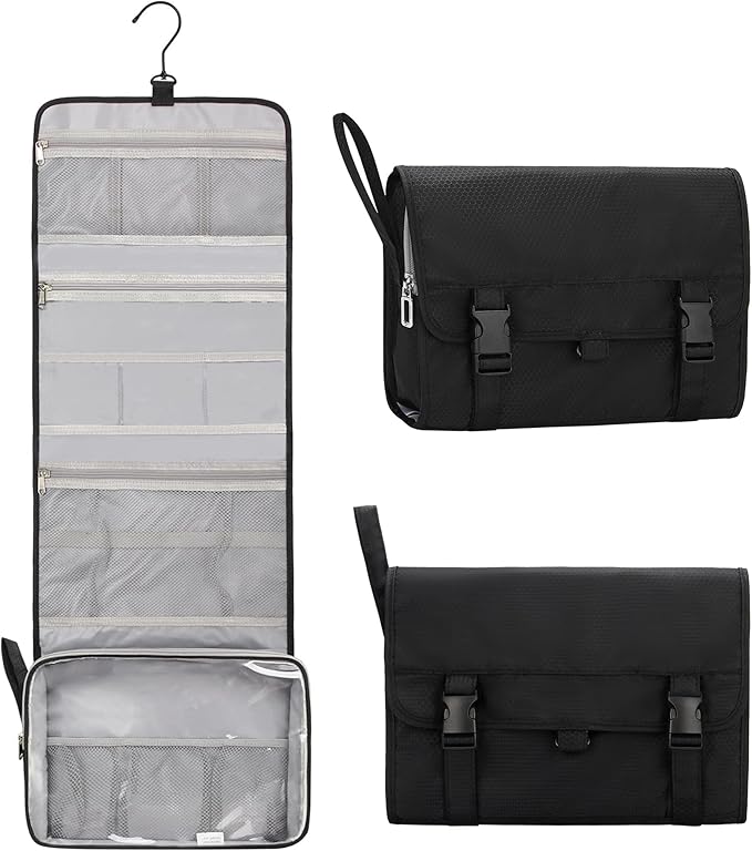 Relavel Large Toiletry Bag Travel Bag for Men, Travel Hanging Toiletries Bag with Hanging Hook, Large Capacity Door Room Essentials, Travel Organizer for Full Sized Cosmetics and Accessories - Black