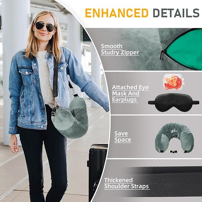 Travel Neck Pillow Stuffable with Clothes, Stuffable Neck Pillow for Travel, Packable Fillable Storage Bag for Airplane Travel, Soft Velvet Neck Pillow Case Cover