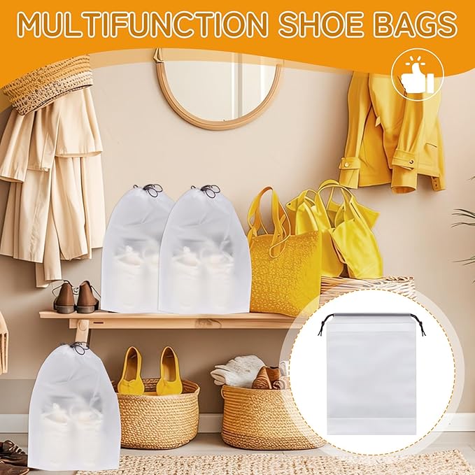 Shoe Bags for Travel, 15.7" x 11.8" Travel Shoe Bags for Packing, Large Waterproof Portable Travel Shoe Storage Bags Travel Essentials Women for and Men (20, White)