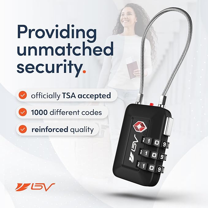 BV Black Combination Lock, TSA Approved, Resettable, 1000 Possibilities