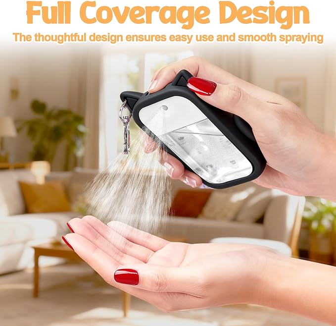 Mity rain Hand Sanitizer Spray Case Compatible With Touchland, Cute Silicone Hand Sanitizer Holder Keychain with 4 Charms, Portable Refillable Sanitizer Accessory, Gift For Women And Teens(Black)