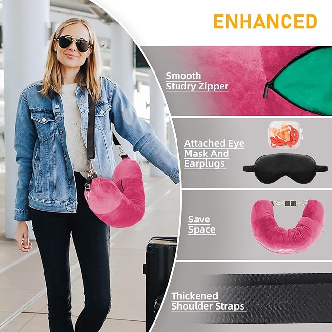 Travel Neck Pillow Stuffable with Clothes, Stuffable Neck Pillow for Travel, Packable Fillable Storage Bag for Airplane