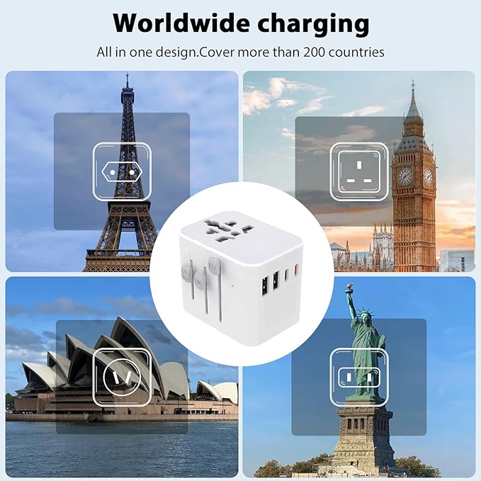 European Travel Plug Adapter, Universal Travel Adapter with PD Fast Charging, 5-Port (1 AC/2 USB-A/2 USB-C) International Power Adapter with Fuse Surge Protection for US EU UK AU - Black