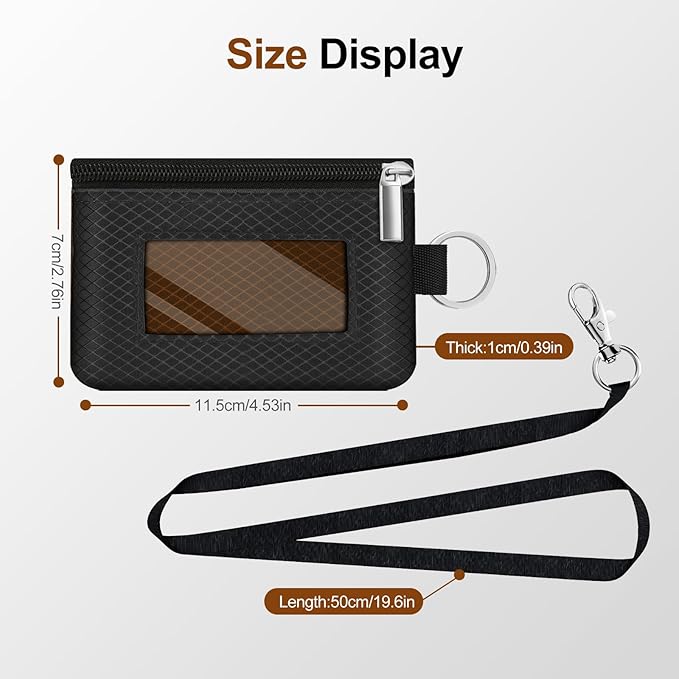 Minimalist RFID Blocking Small Wallet with ID Window,WaterResistant Zip Id Case Wallet with Lanyard Keychain for Cards,Cash,Travel,Women,Men (Black/Brown)