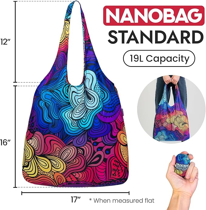 Nanobag Ultralight Foldable Tote for Women & Men, Reusable Grocery & Travel Bag, Packable Collapsible Compact Market Essential (Standard Navy)