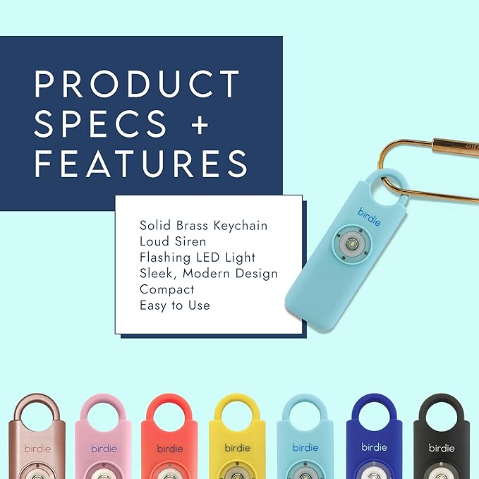 She’s Birdie–The Original Personal Safety Alarm for Women by Women–Loud Siren, Strobe Light and Key Chain in a Variety of Colors (Aqua, 2 Pack)
