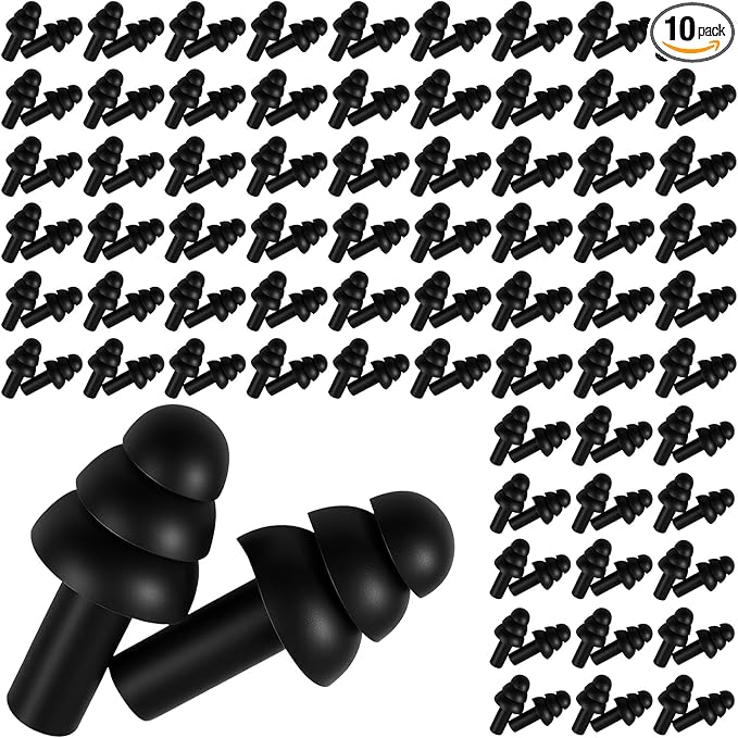200 Pair Silicone Earplugs, Reusable Ear Plugs for Sleeping Noise Cancelling, Waterproof Bulk Soft Ear Plugs for Shooting, Swimming, Concerts Black