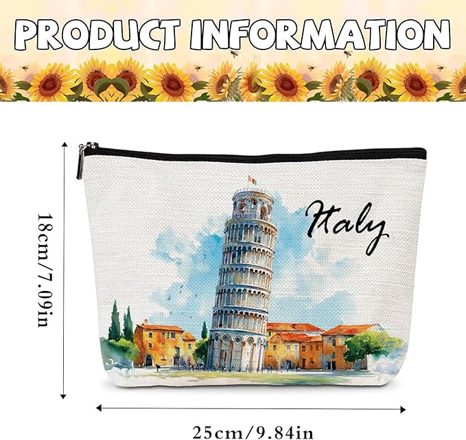 Italian Gifts Makeup Bag - Italy Travel Essentials Watercolor Cosmetic Bags Portable Toiletry Organizer Pouch Waterproof City Traveling Souvenirs Party Birthday Gift for Women Travelers