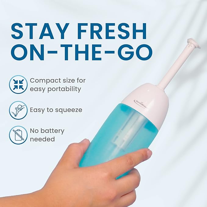 GenieBidet On The Go Portable Travel Bidet with Telescoping Nozzle Spray, Handheld, Leak & Mess Free Butt Shower, Replaces Wet Wipes, Discreet Pull-String Pouch