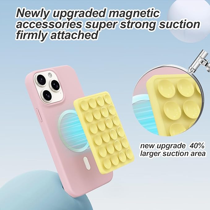 Magnetic Suction Phone Mount for MagSafe Case,Silicone Sticky Phone Grip Holder for iPhone,Removable Hands-Free Selfie/Video for TikTok & Instagram Influencer/Creator (Yellow)