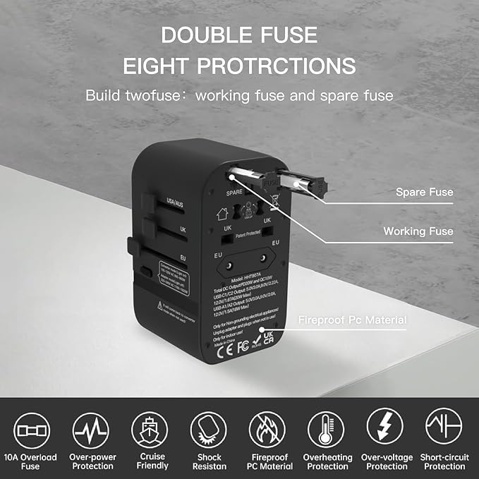 HAPOW Voltage Converter Universal Travel Adapter, PD20W International Power Adapter,Fast Charging Travel Charger, All in One Worldwide Travel Plug Adapter, Outlet Adapter for EU UK USA AU, Black