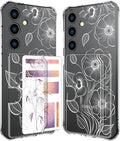 Compatible with Samsung Galaxy S24+ Plus / S25+ Plus Case Card Holder for Women Cute Design,Wallet Phone Cases Transparent Cool Kawaii Protective (Clear Seamless Abstract Flower)