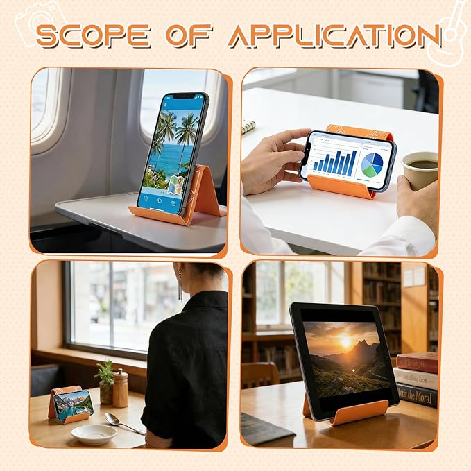 Airplane Phone Holder, Travel Essentials Flexible Phone Holder, Folding Cellphone Stand for Desk, Bed, Office, Treadmill - Airplane Gadgets for Long Travel Accessories(Orange)