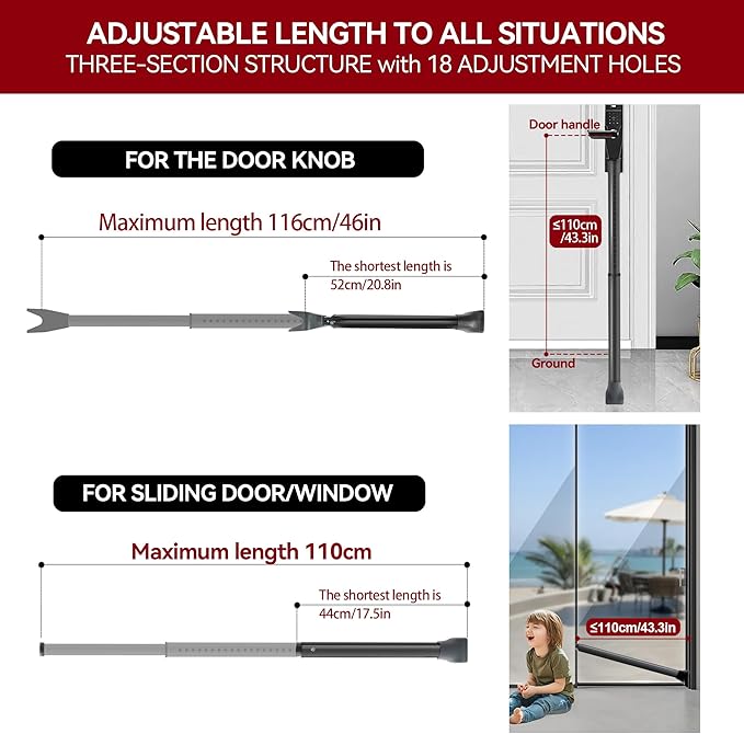 AceMining Upgraded Door Security Bar & Sliding Patio Bar, Heavy Duty Stoppers Adjustable Jammer for Home, Apartment, Travel (1 Pack,Black)