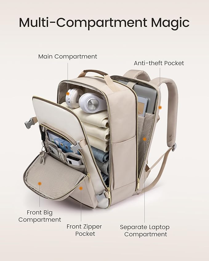 LOVEVOOK 40L Large Travel Backpack for Women, Carry on Backpack Airline Approved, Waterproof Travel Essentials fits 18" Laptop, TSA Personal Item Travels Bag Sports Backpack with 3 Packing Cubes