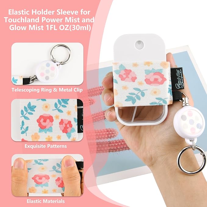 Beautyflier Pack of 4 Elastic Sleeve for Touchland Power Mist and Glow Mist 1FL OZ Hand Sanitizer Spray