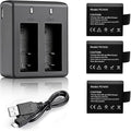 3 x 1050mAh Rechargeable Action Camera Battery with USB Dual Charger Compatible with AKASO EK7000/Brave 4/V50X/Apexcam/VEMONT/Dragon Touch Vision 3/REMALI CaptureCam/Jadfezy Action Camera