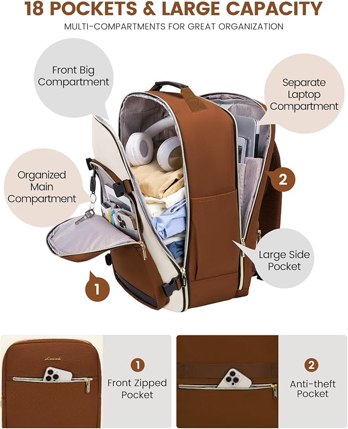 LOVEVOOK 56L Travel Backpack for Women & Men, Airline Approved Carry On Luggage with 3 Packing Cubes, TSA Overnight Bags, Waterproof Personal Item Bag, Weekender Essentials Backpacks fits 17" Laptop