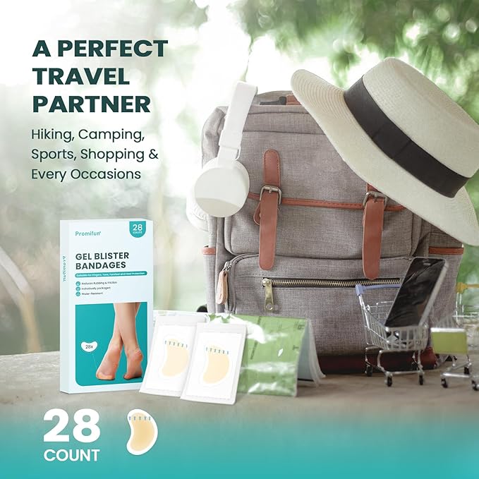 Promifun Blister Pads - 28 ct Water Resistant Hydrocolloid Bandages for Foot, Toe, Heel - Gel Blister Cushions for Prevention & Recovery, Spot Pack