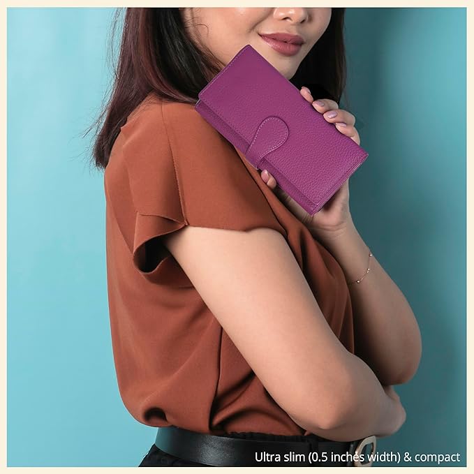 Real Leather Women Wallet Leather with RFID Blocking -Trifold Card Holder Designer Ladies Clutch with ID Window Wallets